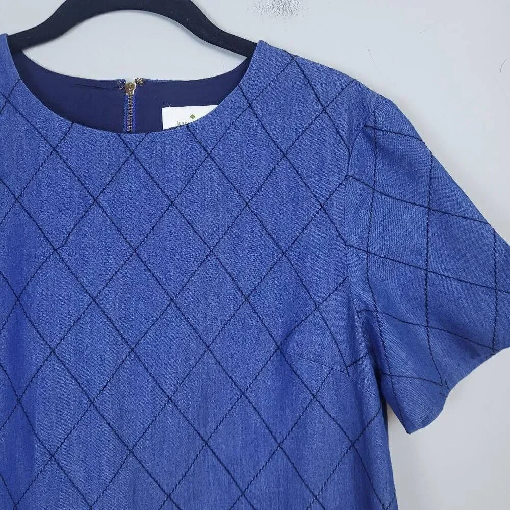 Kate Spade Womens Size 2 Shift Mini Dress Blue Windowpane Design Pockets Lined